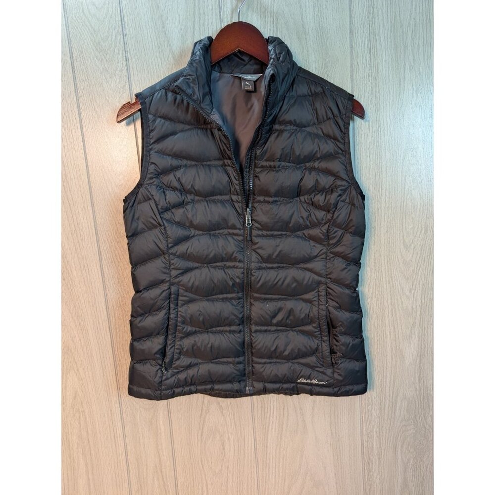 Eddie Bauer Jacket Womens Small Black Down Puffer Full Zip Vest Outdoors Nylon